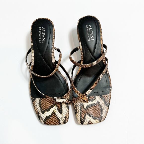 ALFANI WOMENS BROWN SNAKE PRINT TOE LOOP PADDED SQUARE TOE WEDGE SANDALS 7.5 - Picture 1 of 5